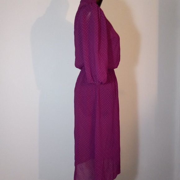 vintage 1970s-1980s v-neck mandarin collar, wrap-style chiffon dress - Picture 3 of 16